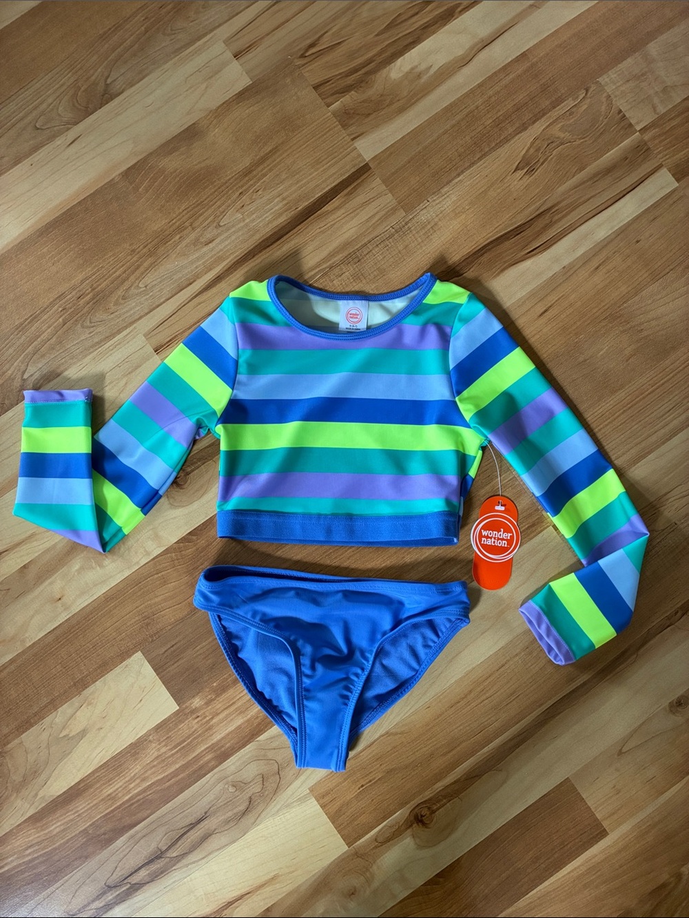 Wonder Nation Long Sleeve Cropped Two Piece Swimsuit - Girls Size S (6/7)